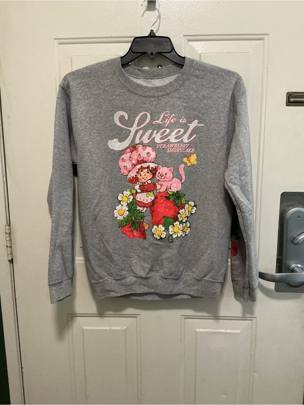 Gray Strawberry Shortcake 'Life is Sweet' Graphic Crewneck Sweatshirt